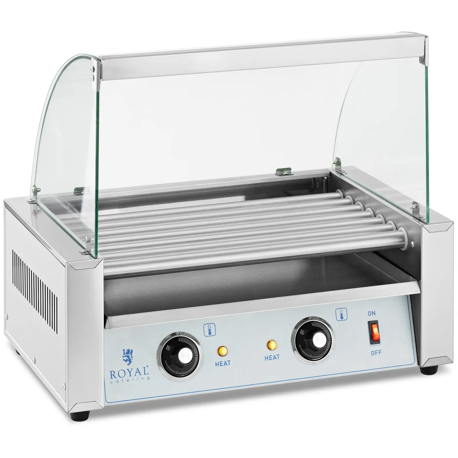 Hot Dog Grill - 7 rollers - Royal Catering - stainless steel - cover