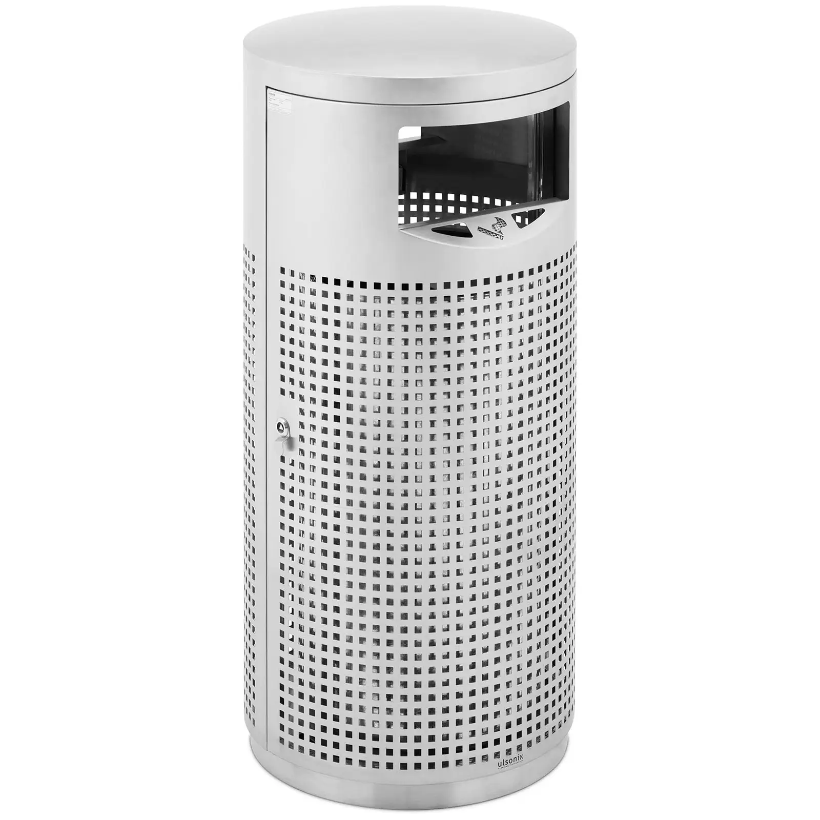 Rubbish Bin - round - with ashtray - stainless steel / galvanised steel - grey