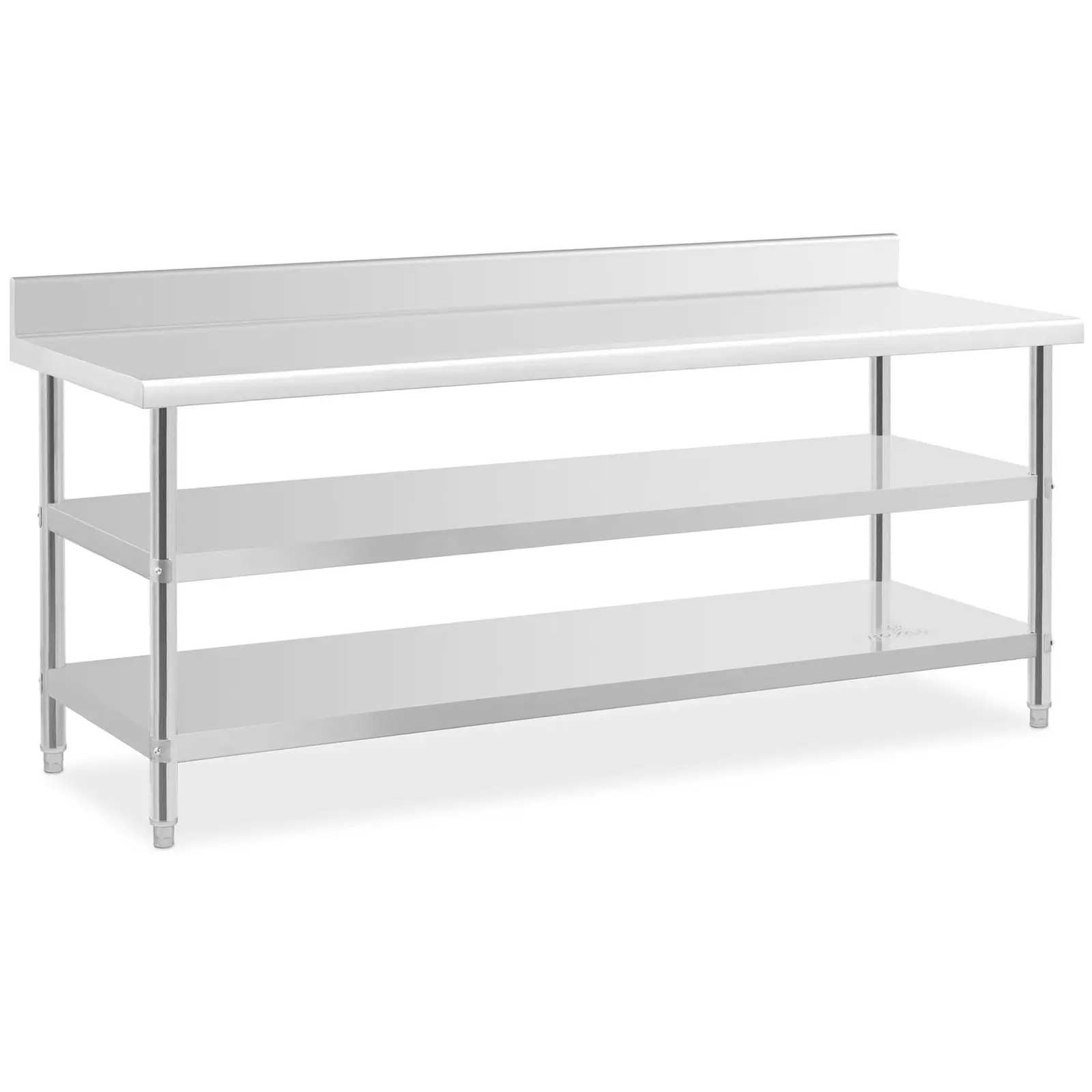 Factory second Stainless Steel Work Table with upstand - 200 x 70 x 16.5 cm - 235 kg - 2 shelves - Royal Catering