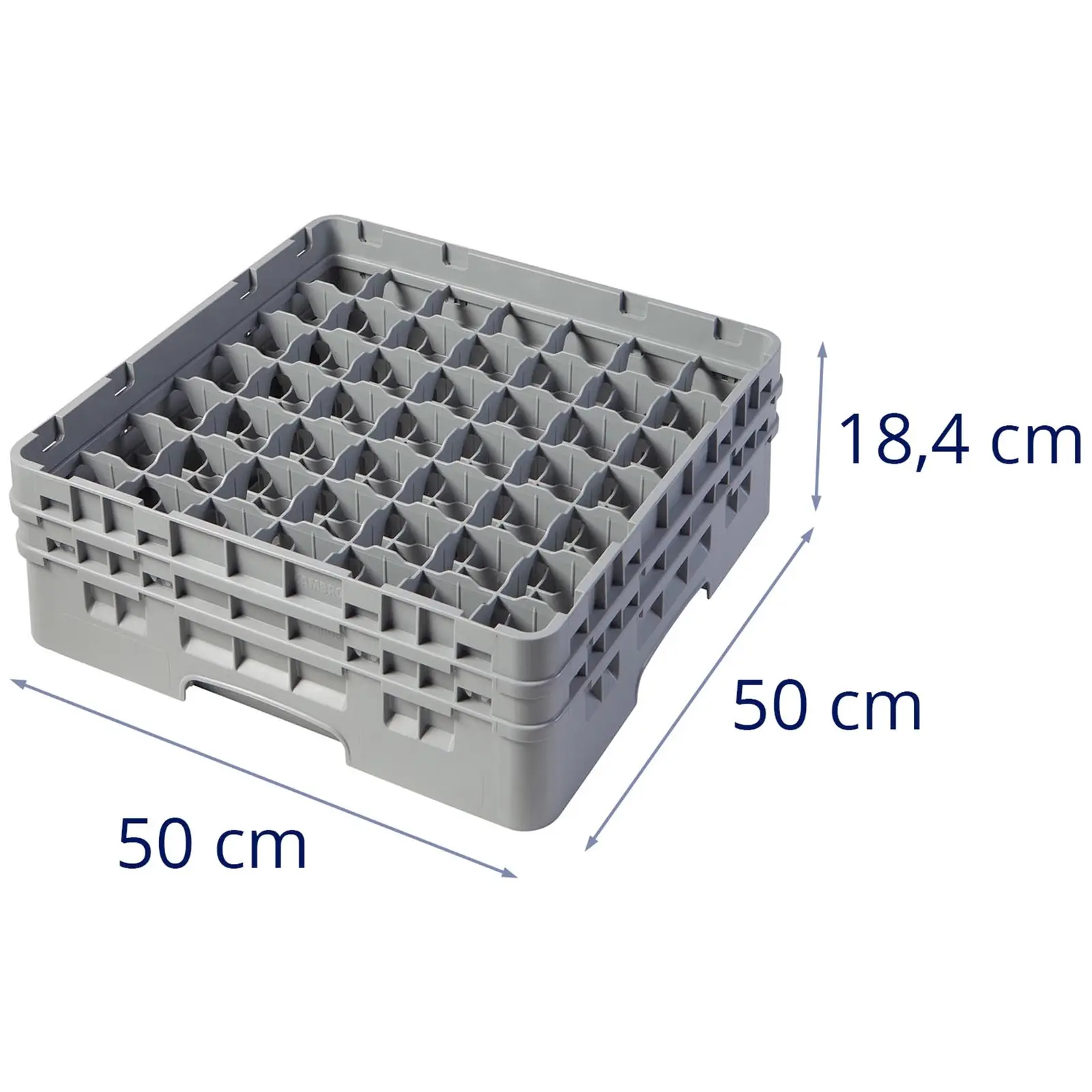 Opvaskekurv til glas til industriopvaskemaskine - 49 rum - 50 x 50 x 18,4 cm - glashøjde: 13,3 cm