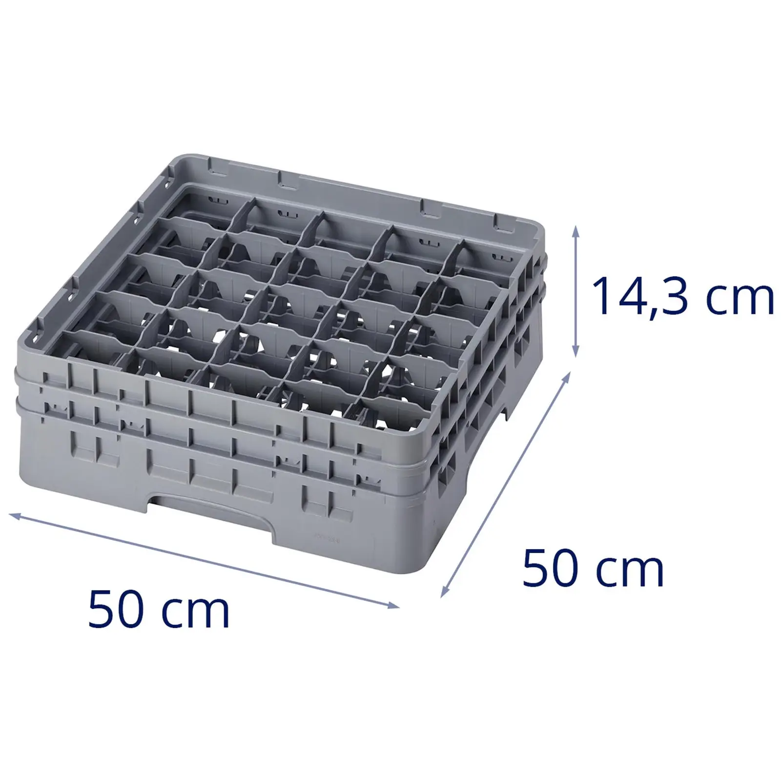 Opvaskekurv til glas til industriopvaskemaskine - 25 rum - 50 x 50 x 14,3 cm - glashøjde: 11,4 cm