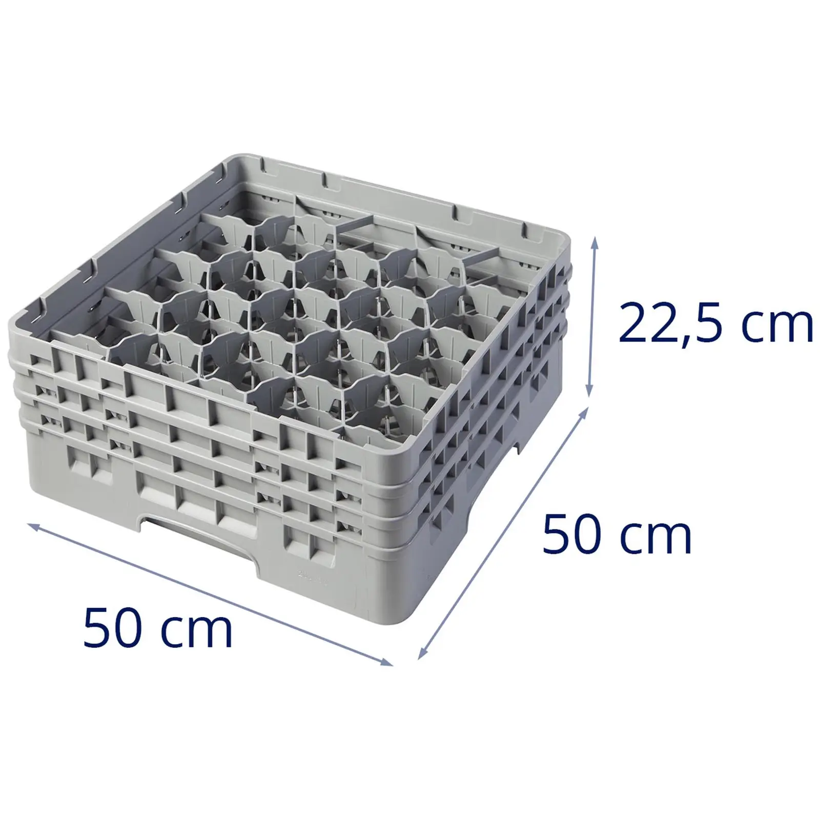 Opvaskekurv til glas til industriopvaskemaskine - 20 rum - 50 x 50 x 22,5 cm - glashøjde: 17,4 cm