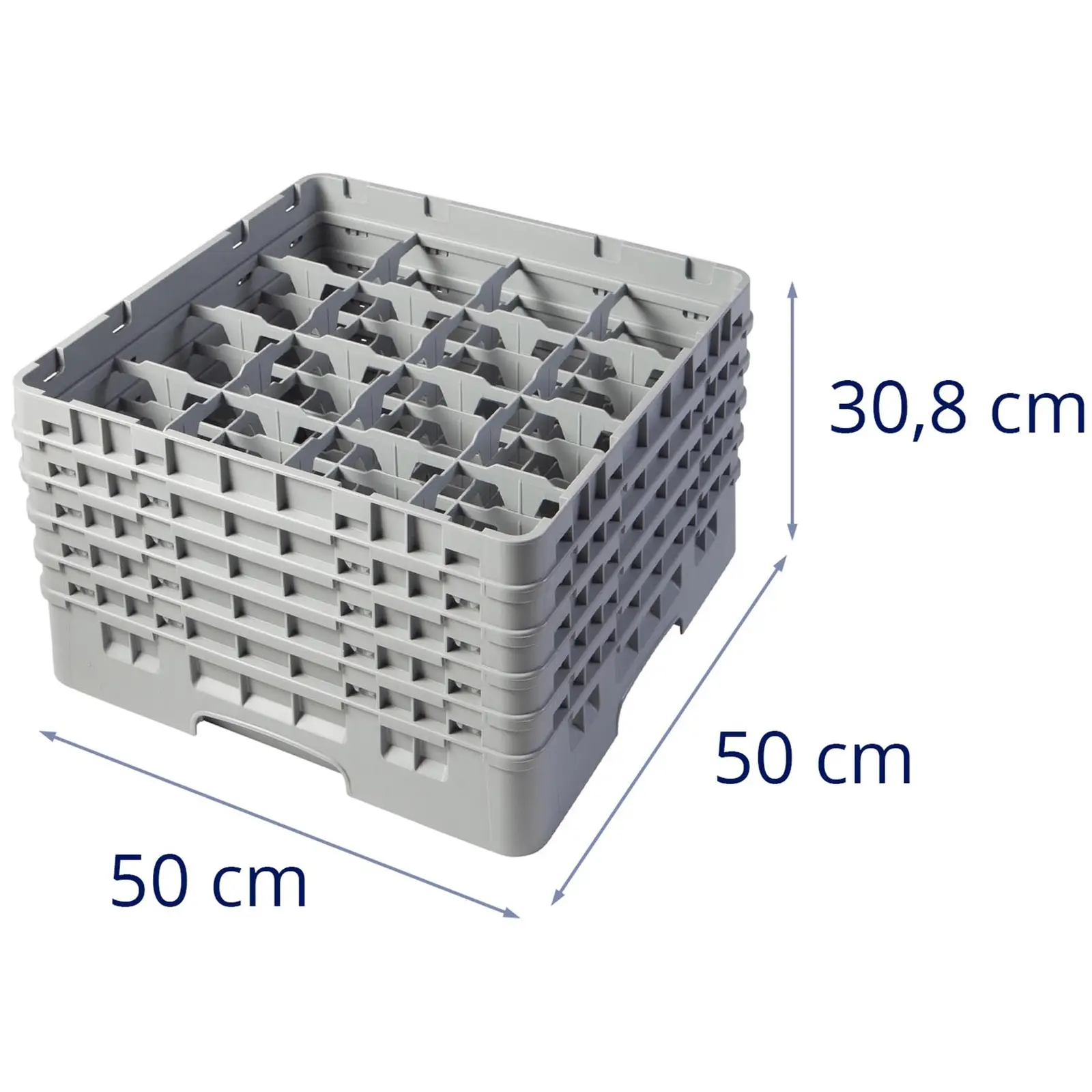 Opvaskekurv til glas til industriopvaskemaskine - 16 rum - 50 x 50 x 30,8 cm - glashøjde: 25,7 cm