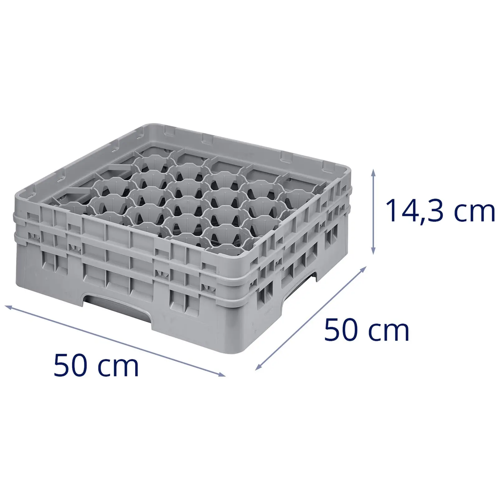 Opvaskekurv til glas til industriopvaskemaskine - 30 rum - 50 x 50 x 14,3 cm - glashøjde: 9,2 cm