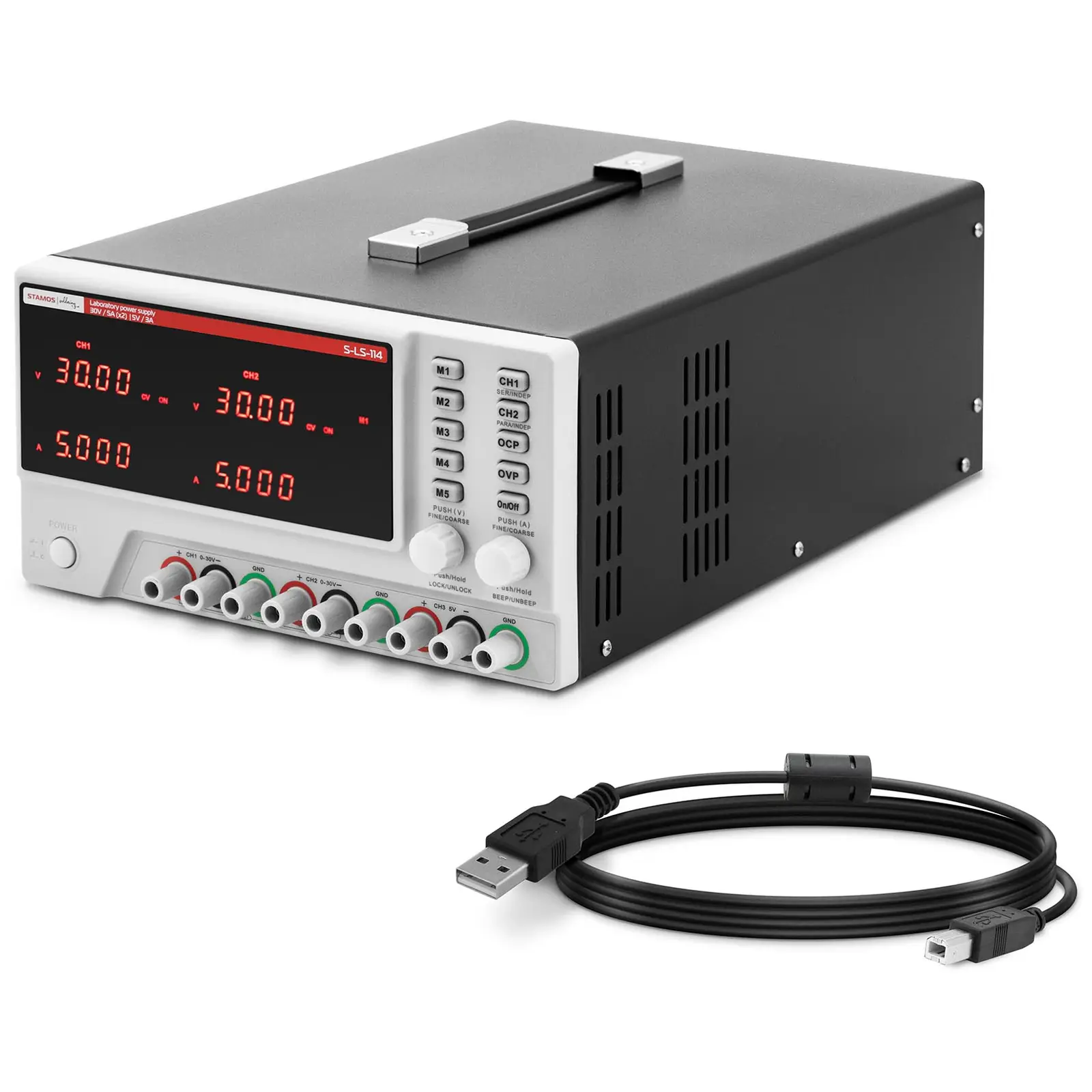 Laboratory Power Supply Unit - 0 - 30 V - 0 - 5 A DC - 550 W - 5 memory locations - LED display - USB/RS232
