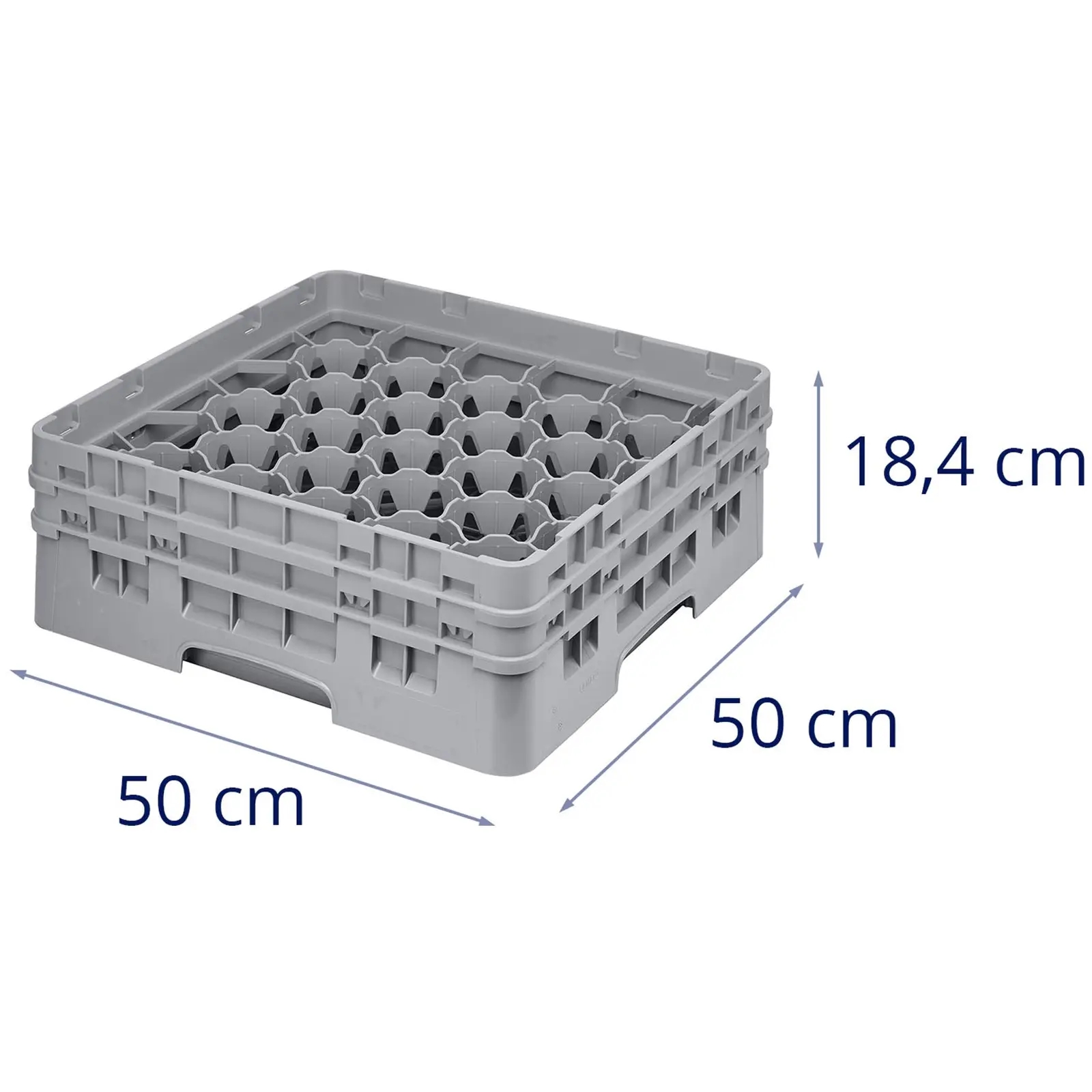 Opvaskekurv til glas til industriopvaskemaskine - 30 rum - 50 x 50 x 18,4 cm - glashøjde: 13,3 cm