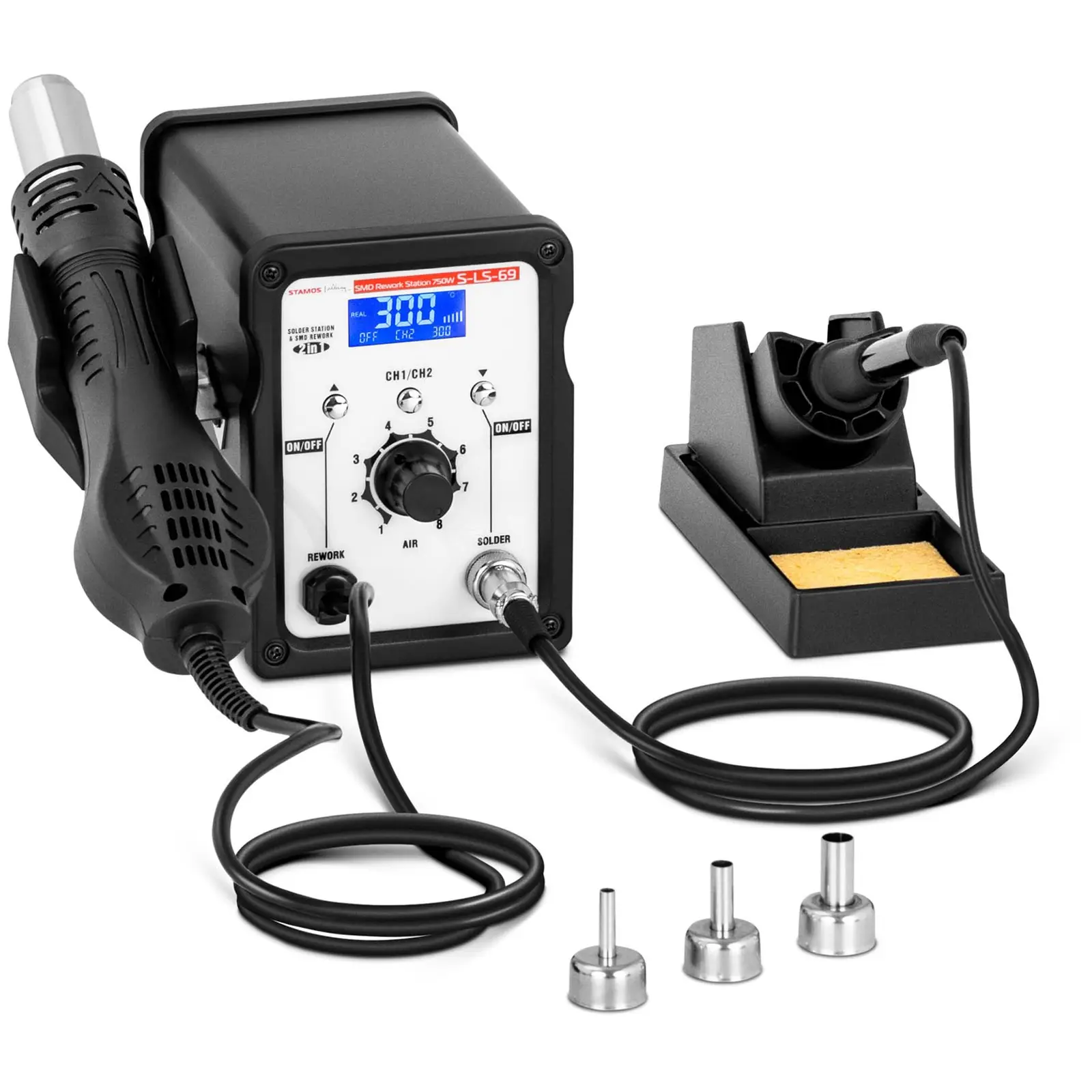 Soldering Station - SMD rework station - with soldering iron 50 W and hot air gun 750 W