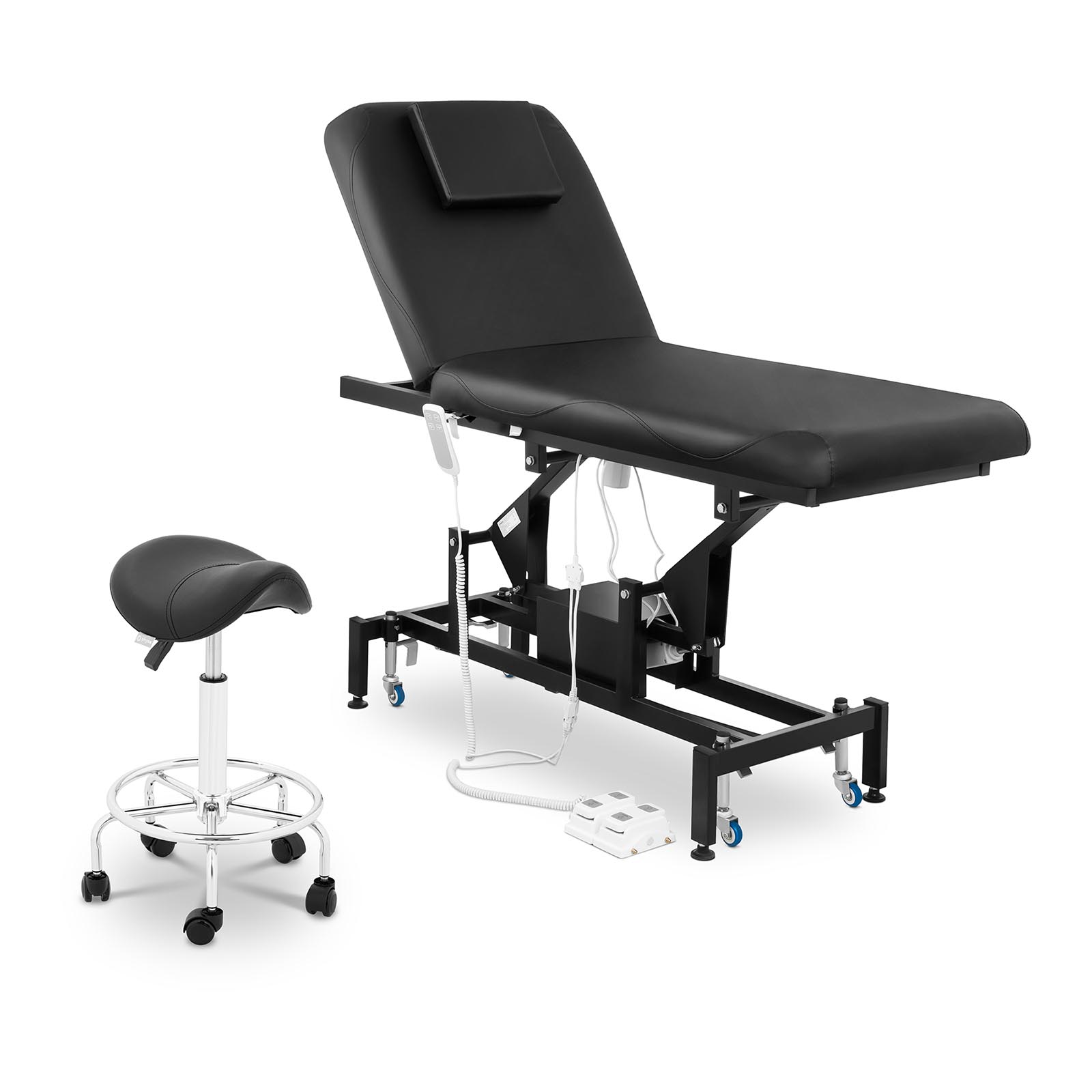 Electric Massage Table and Saddle Stool - 2 motors - foot pedal - black