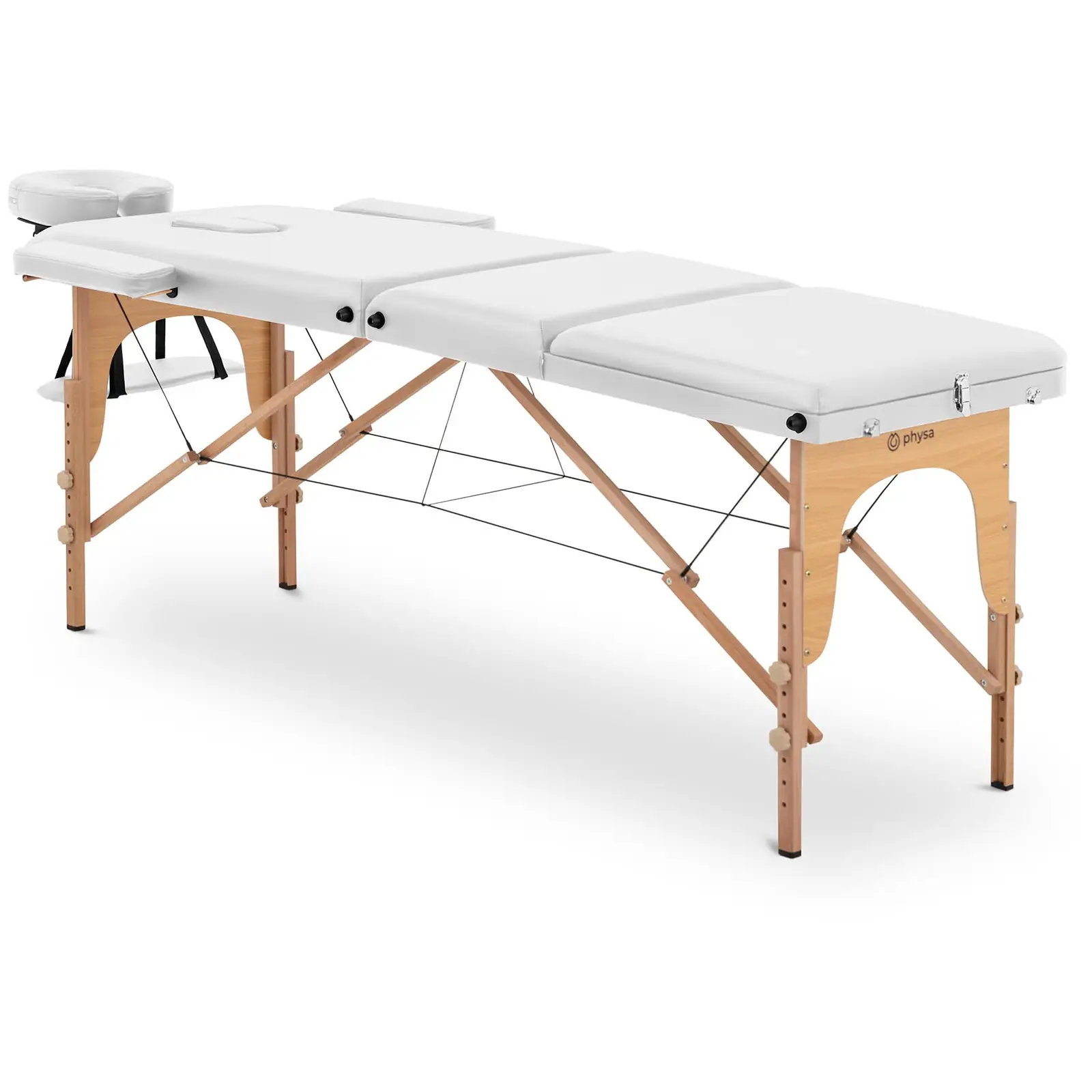 Foldable Massage Table - inclining footrest - beech wood - white