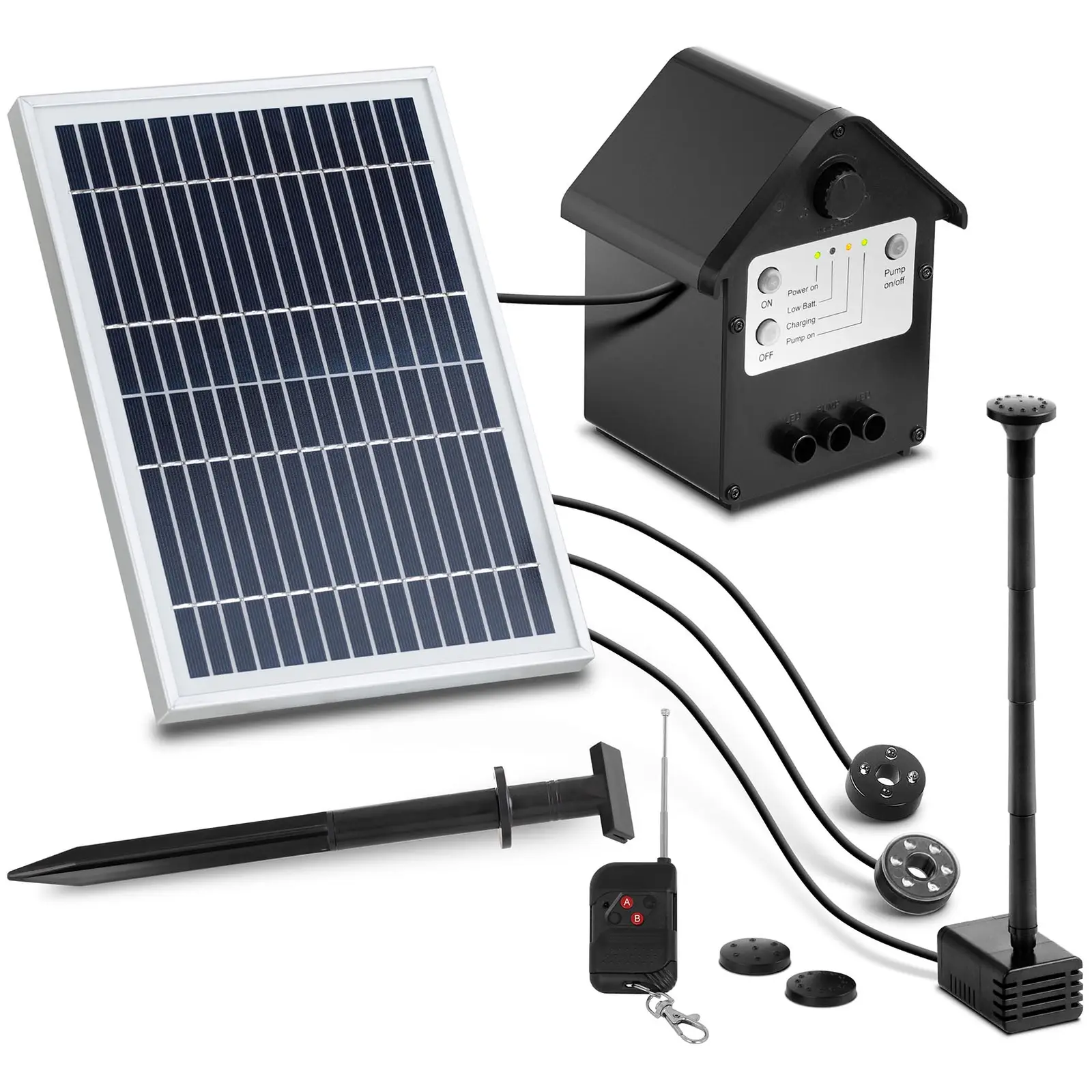 Solar Powered Pond Pump - 250 L/hr - LED - with remote control