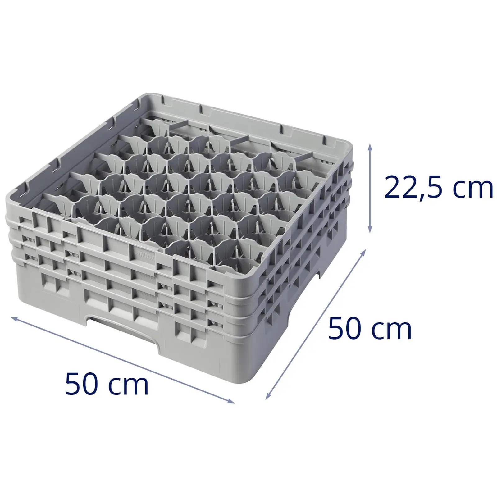 Opvaskekurv til glas til industriopvaskemaskine - 30 rum - 50 x 50 x 22,5 cm - glashøjde: 17,4 cm